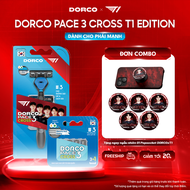 DORCO PACE 3 CROSS T1 Edition - Combo Dao Cạo Râu Hàn Quốc 3 Lưỡi - Gồm 1 Cán và 8 Đầu Cạo