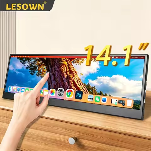 LESOWN 16:4 Portable Gaming Screen 14.1 Inch Touch Type-C Secondary Monitor for GPD Win Handheld Con