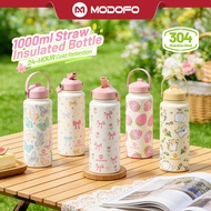 MODOFO 1000ML Insulated Tumbler with Straw Thermos Bottle Aesthetic Tumbler Botol Air Tahan Sejuk tu