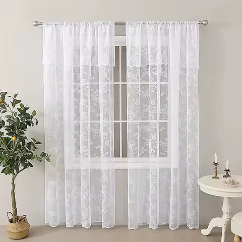 1pc white rose curtains, durable and wrinkle-resistant, romantic and warm, suitable for a variety of