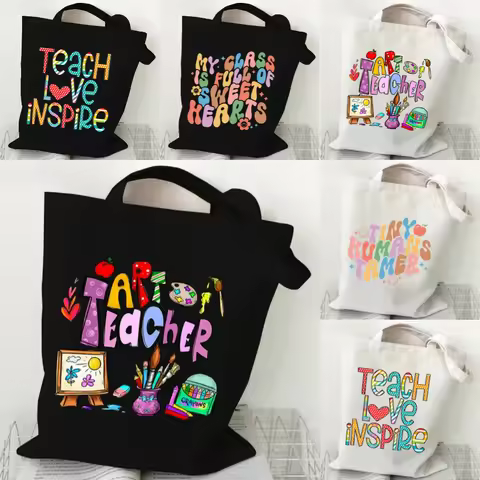 Teacher's Day Gift Teacher Print Canvas Tote Bag Women Handbag Colored Letters Teacher Canvas Tote B