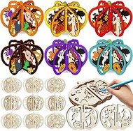 AceOrbit 36 Pcs Halloween Wooden Crafts Kits Pumpkin Bats Spider DIY Unfinished Wooden Slices to Pai