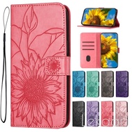 Sunflower Embossed Flip Case For OPPO  K13 Turbo K12S K12X K10 A3 Pro Reno 7 7Z 6 5 4 Lite A77 A97 A