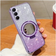 Soft Case Samsung A16 5G A06 5G Luxury Glitter Premium TPU Casing Magnetic Mirror HolderRing
