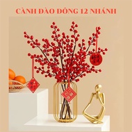 Decorative flower branches, 12 branches of red winter peach branches, decorative fake winter peach b