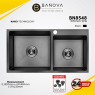 BANOVA Stainless Steel Handmade Undermount 2 Bowls Kitchen Sink (NANO) BN-8548 [BLACK]