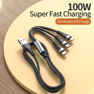 100W Super Fast Charger Cable 6A 3 in 1 Charger Cable Micro Usb / Type-C / For iP Cable