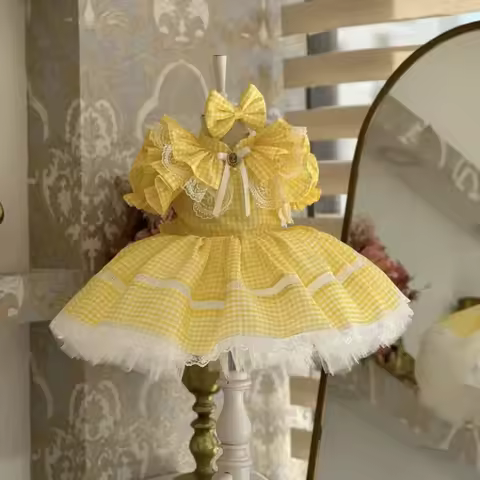 0-12Y Girl Summer Turkish Vintage Princess Yellow Plaid Dress for Easter Eid Birthday Photography B3