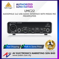 BEHRINGER UMC22 UMC-22 U-PHORIA Audiophile 2x2 USB Audio Interface with Midas Mic Preamplifier