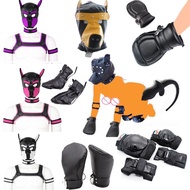 Puppy Play Cosplay Dog Hood Mask Neck Collar, Dog Tail Dog Paw Crawling, Boots ,Pet Role Play Costume BDSM Adult Games Toys