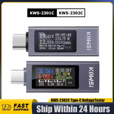 KWS-2301C KWS-2302C Type-C Multi-function Digital DC Voltage Ammeter Power Meter Cell Phone Charging