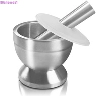 USNOW1 Spice Grinder, Durable with Lid Mortar and Pestle, Easy To Use Double Stainless Steel Plastic Sturdy Garlic Pounder Seasoning Mill