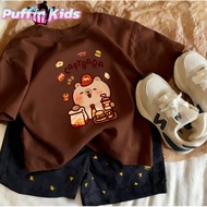 Puffin Kids Stylish Capybara Graphic T-Shirt Casual Short Sleeve Tee for Kids Soft Cotton Design Com