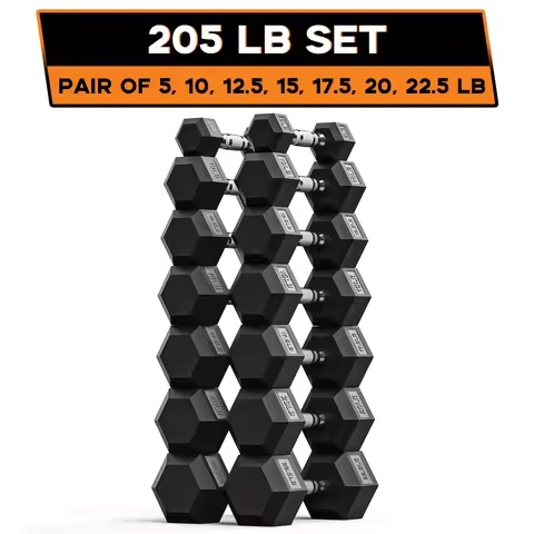 40-355LB HEX Dumbbell Set Rubber Encased Home Gym Dumbbells For CrossFit & HIIT, Strength Training W