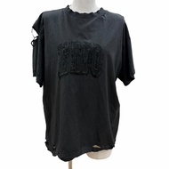 全新未使用 ◇ BALENCIAGA 826344 100% 純棉 EMO 團隊標誌寬鬆做舊短袖 T 卹 黑色 XS 正品女款
