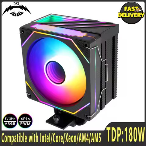 CPU Cooling Fan ARGB 120mm 4 Heat Pipe LGA1700 1200 1851 2011 Cooler Black Knight Compatible AM4 AM5