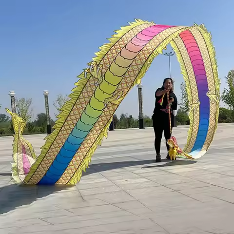 3D Leading 8/10/12m Square Fitness Dragon Dance Red Adult Chinese New Year Dragon Dance Ribbon Stage