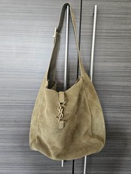 YSL Suede Hobo Bag Khaki Gold YSL Logo