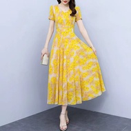 LKK Gaun sifon bunga kuning baru/rok ramping ukuran besar/dress bunga