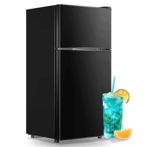 Mini Fridge with Freezer 2.4 Cu.ft Mini Refrigerator Freezer Double Doors 7 Modes Temp Suit for Apar
