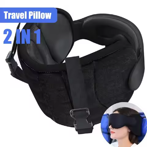 Travel neck pillow with eye mask breathable for sleep with integrated fixation and support light - b