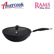 Amercook 28cm Die Cast Induction Nonstick Rock Stone Wok Pan with Lid / / Perfect Granite Non-Stick Coating