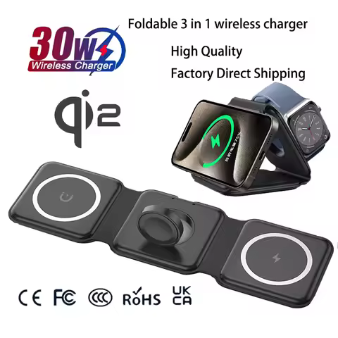 Universal Qi2 Magnetic Foldable Charging Station Travel Charger for iPhone Samsung Xiaomi OPPO 3 in 