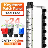 AMPCOM 1U 24-Port Keystone Patch Panel UTP แบบยึดแร็คพร้อมแถบจัดระเบียบสายเคเบิลด้านหลัง โหลดเต็ม 24