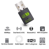 600Mbps USB WiFi with Bluetooth, Dual-Band Wireless WiFi Bluetooth Adapter, 2.4GHz/5GHz PC WiFi Rece