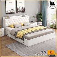 🇸🇬⚡Leather And Solid Wood Bed Frame Storage Solid Wooden Bed Frame Bed Frame With Mattress Queen and King Size