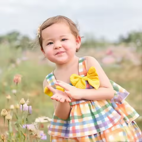 Baby Girl Clothing Summer Bow And Plaid Halter Dazzle Style Girl Kid's Dress Cute Casual Beach Baby 