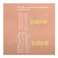 PCB board Copper Clad Single Sided (Plain) 4x8, 4x10, 4x12, 5x6, 5x8, 6x8, 6x10, 6x12,10x12, 12x12