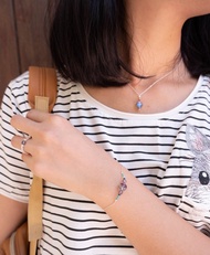 8MM紫藍螢石, 切面堇青石, 小青金石, 綠松石珠 925 純銀手鍊