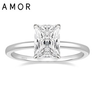 AMOR 3CT 925 Sterling Silver Engagement Rings Radiant Cut Solitaire Cubic Zirconia CZ Wedding Promis