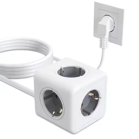 European plug cube multi-hole power strip with 5 AC power sockets and 1.4m extension cable extension