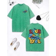 COD Byob Skateboard Cartoon Printed Washed Cotton Oversized O-neck T-shirt - Women's Streetwear Summ