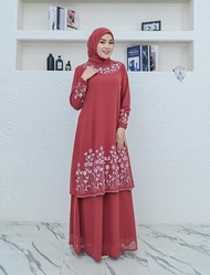 Gamis Melayu Set Hijab Motif Bordir Bunga Terbaru/ Ukuran Jumbo 5L / Gamis Seragaman Malaysia || By