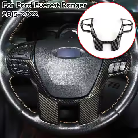 For Ford Everest Ranger 2015-2022 ABS Carbon Fiber Style Inner Car Steering Wheel Cover Trim Button 