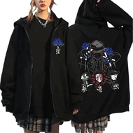 Anime Demon Slayer Upper Moons Muzan Print Zipper Hoodie Akaza Douma Kokushibo Zip Up Hoodies Fashion Vintage Sweatshirt Jackets XXS-4XL
