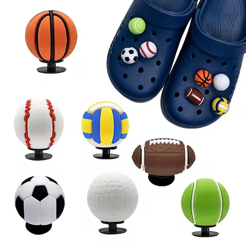 7-14pcs 3D Football Basketball Rugby Series PVC Shoe Charms Accessories DIY Detachable Waterproof Sh