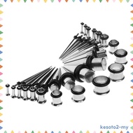 [Kesoto2] 36 Pieces Stainless Steel Punk Ear Stretching Kit Plugs and Tapers Set 14G - 00G