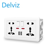 Delviz(international brand)(UK/EU/US socket) universal wall power socket 13A with switch control USB