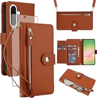 Asuwish Phone Case for Samsung Galaxy A56 5G Zipper Wallet Cell Cover, with Tempered Glass Screen Pr