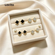 Lovito Elegant Earrings Korean Fashion Texture Earrings ERFB123FX007 Lovito Subang Elegan Subang Tek
