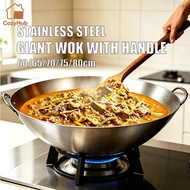 60-80CM Large Stainless Steel Wok, Double Handle Round Bottom Stir Fry Pan, Non-Stick Coating-Free H