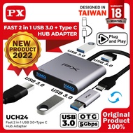Usb Hub Type C Converter Dual Connector 2 in 1 Type C+USB3.0 to USB 3.0 OTG Laptop Asus Lenovo Mobile Android Samsung Xiaomi Infinix 4 in 1 PX UCH24