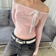 JANET STUDIO • Printed Pink Mesh Off-Shoulder Shirt