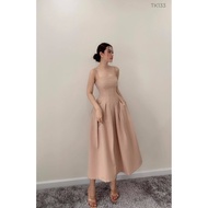 [High-Class Designer] Luxurious Party Spaghetti straps Dress In Long Nude Form