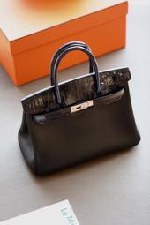『RP精品』HERMES 愛馬仕 Birkin 25 Touch 柏金包 深海藍 拚Swift黑色 銀扣 亮面鱷魚皮