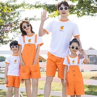 Orange Cute Family Matching Outfits Shirt Women Girl Jumpsuit Kids Set Wear Short Pants For Men Women  Korean Style